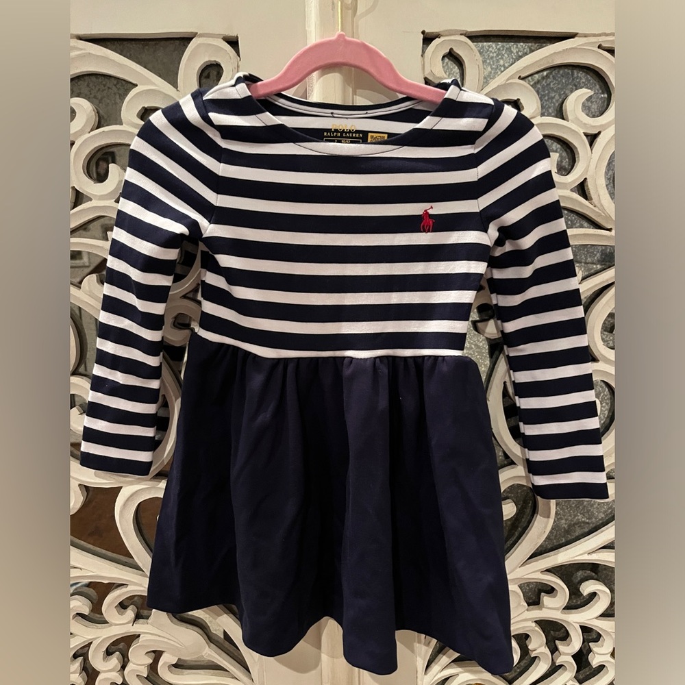 Polo Ralph Lauren Striped Stretch Ponte Dress Navy and White size 2 long sleeve